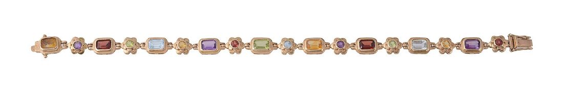 A multi-gem set line bracelet stamped 14K