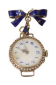 18ct gold, diamond, half pearl and enamel watch head