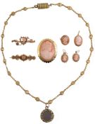 A collection of cameo set jewellery