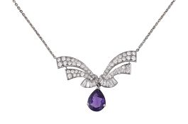 An amethyst and diamond-set pendant