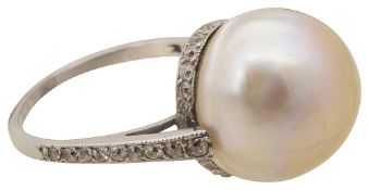 Cultured pearl and diamond ring