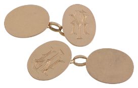 A pair of Edwardian 15ct gold oval cufflinks