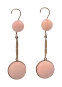 A pair of angel skin coral drop earrings