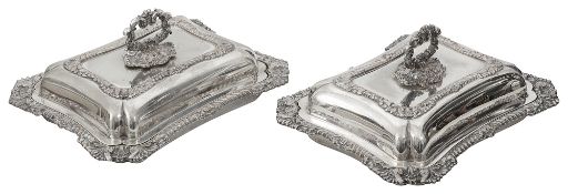 A pair of Edwardian electroplate on copper entree dishes and covers