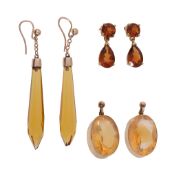 Four pieces of citrine jewellery