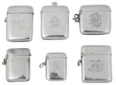 Six Victorian and later silver vesta cases
