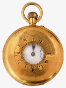 An Edwardian 18ct gold half hunter keyless pocket watch