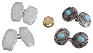 A Victorian gold mounted yellow topaz stud and two pairs of cufflinks