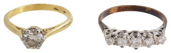 Two diamond rings including a five stone ring