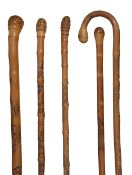 Five Japanese Meiji period bamboo walking sticks c.1900
