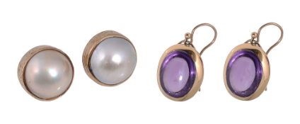 A pair of amethyst earrings