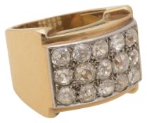 Diamond three row deco ring