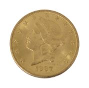 An American 1907 $20 dollar double eagle Liberty head gold coin