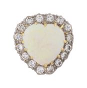 An opal and diamond heart cluster ring
