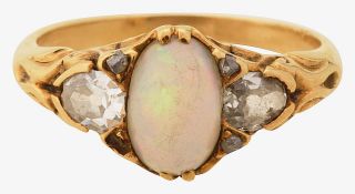 An opal and diamond ring