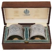 A cased pair of late 19th century Russian .84 silver napkin rings