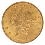 An American 1904 $20 dollar double eagle Liberty gold coin