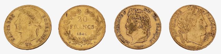 France. Napoleon I, Louis Philippe I (2), Ceres, Four gold 20 Francs, 1811, 1840, 1841, 1851, (4)