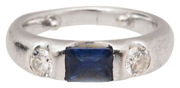 A sapphire and diamond three stone ring