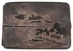 An early 20th century Japanese silver, copper and niello cigarette case