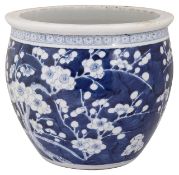 A late 19th century Chinese blue and white porcelain fish bowl