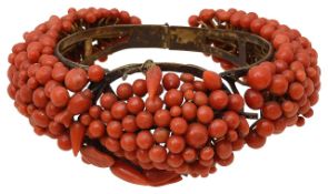 19th Century beaded coral hinged bangle