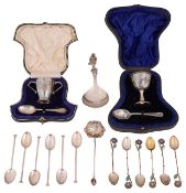 Six Norwegian silver gilt and plique a jour coffee spoons and other silver