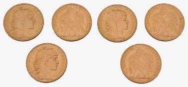 France. Third Republic, Six gold 20 Francs, 1910, (6)