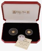 Pobjoy Mint Two Elizabeth II Isle of Man gold 1/25 crowns, 1998 and 1999