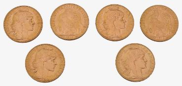 France. Third Republic, Six gold 20 Francs, 1910, (6)