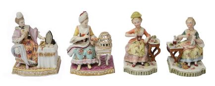 Two late 19th century Dresden allegorical figures and two others