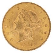 An American 1904 $20 dollar double eagle Liberty gold coin