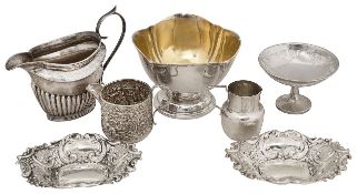 Victorian and later silver to include cream jugs and sugar basin