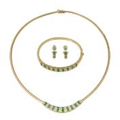 An emerald and diamond-set demi parure