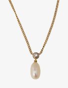 A cultured pearl and diamond pendant necklace