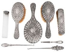 A late Victorian silver dressing table set