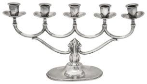 An early 20th century Norwegian .830 silver five light candelabrum