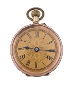 A lady's 9ct gold open faced keyless pocket watch