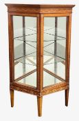 A late Victorian Sheraton Revival painted satinwood corner display cabinet