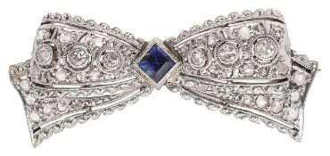 A diamond and sapphire brooch