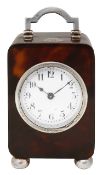 A George V silver and tortoiseshell carriage timepiece