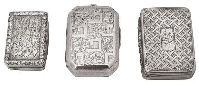 Three George III and late silver vinaigrettes