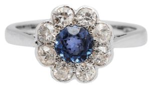 An attractive 18ct white gold sapphire and diamond daisy cluster
