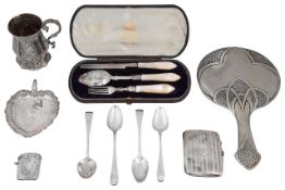 A Victorian silver christening mug and other silver