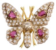 A ruby and diamond-set butterfly brooch