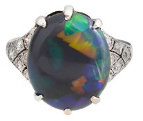 An Edwardian opal and diamond-set ring