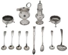 A George III silver ogee baluster from cream jug and other silver