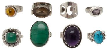 A collection of gem-set rings