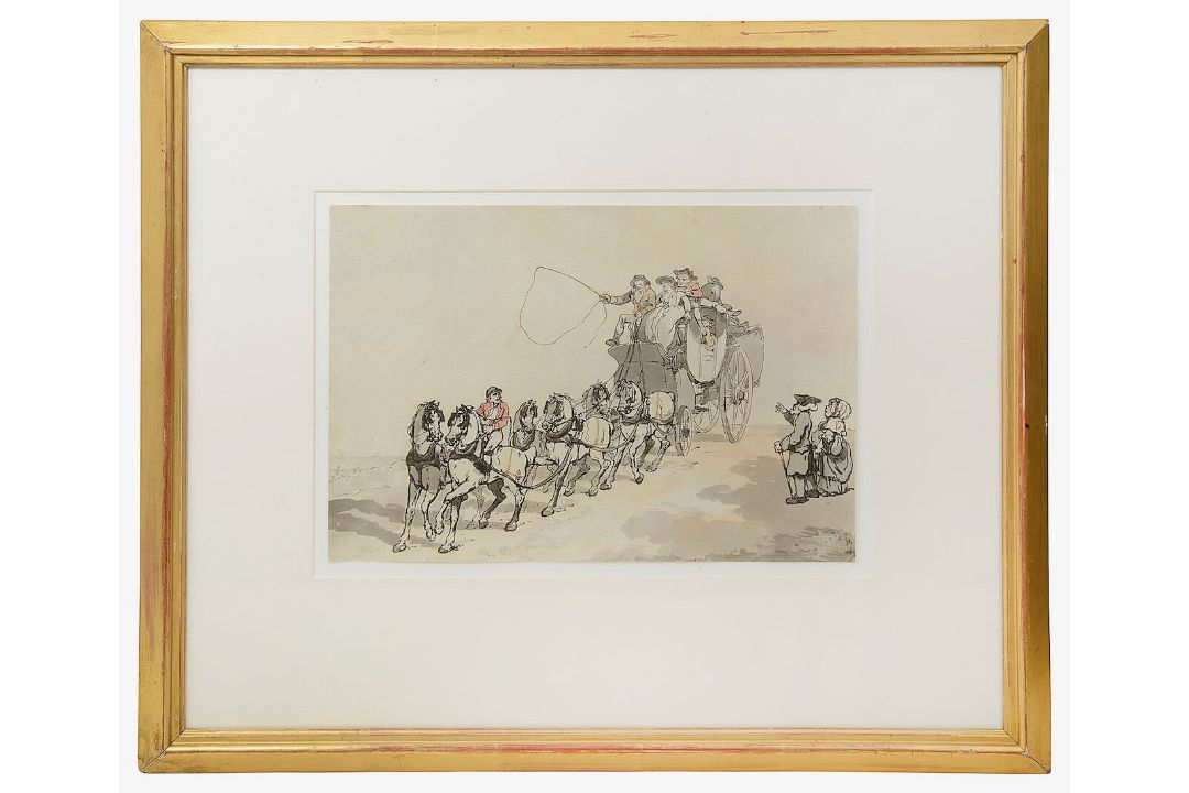 Thomas Rowlandson. 'Stage Coach and six' pen ink and watercolour - Image 1 of 2