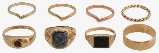 A collection of 9ct gold rings